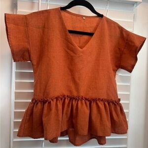 Rust Orange V-Neck Peplum Top